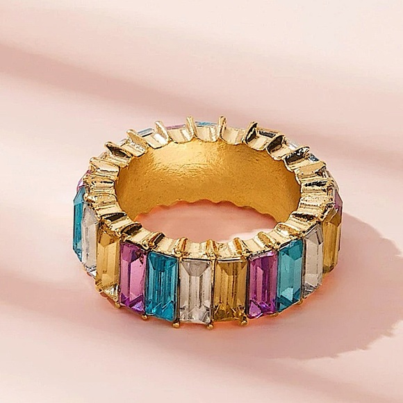 GOLD MULTICOLOR ZIRCON RING SIZE 7 - Picture 3 of 4